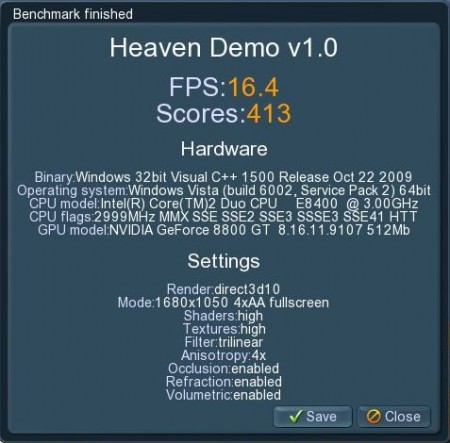 UNiGiNE Heaven Demo v1.0 高解像度では16.4fps