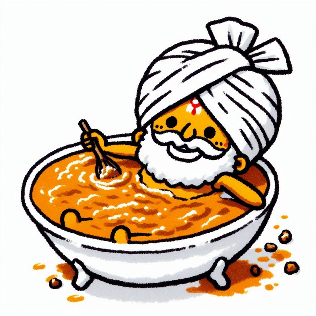 カレーに浸かるオジサン